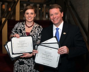 Kentucky Disillers' Association President Eric Gregory and Executive Assistant Kristin Meadors accept the six awards!