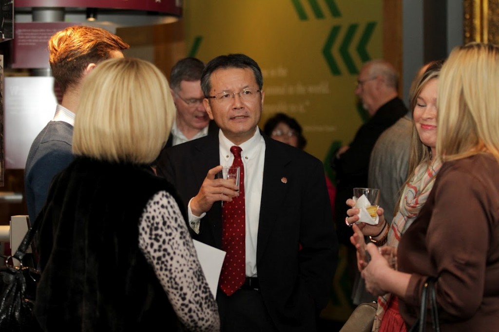 Hideki Horiguchi, President/CEO of Four Roses Bourbon, greets guest and friends of Four Roses at the opening of the Urban Bourbon Exhibit at the Kentucky Derby Museum
