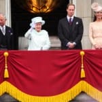 At the Conclusion of Queen's Diamond Jubilee: Camilla, Duchess of Cornwall, Prince Charles, Prince of Wales, Queen Elizabeth II, Prince William, Duke of Cambridge, Catherine, Duchess of Cambridge and Price Harry wave to the crowds from Buckingham Palace.
