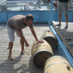 Trey Zoeller removes the barrels from the boat which has been aged the Jefferson's Ocean Aged Bourbon