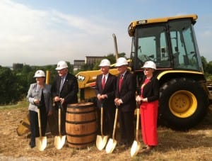 Wild Turkey Master Disitller Jimmy Russell along with Kentucky Governor Steve Beshear and Lawrenceburg Mayor Edwinna Baker, and Umberto Luchini, Head of Marketing, Campari America