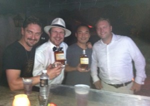 Celebrating with W. H. Harrison Bourbon in New Orleans (L to R) Breckenridge Master Distiller Jordan VIa, BourbonBlog.com's Tom Fischer, Thirsty in LA, Jerry Knight Founder & CEO Tipton Spirits