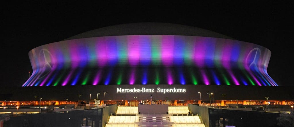 Mercedes Benz Superdome in New Orleans, Louisiana prepares for Super Bowl