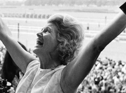 Penny Chenery, owner of Secretariat, reacts after winning the 1973 Triple Crown.