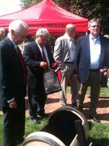 Bill Samuels Jr. with Kentucky Governor Steve Beshear on a tour at Maker's Mark Distillery in Loretto, KY as Maker's 46 is released