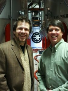 Tom Fischer with Todd Usry Brewmaster Breckenridge Brewery, tasting the Stranahan's Well Built E.S.B.