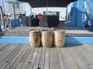 The actual barrels of Jefferson's Bourbon on the boat where they aged