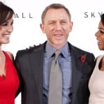 James Bond (Daniel Craig) with new  Bond Girls ( Bérénice Marlohe is at left; Naomie Harris, a.k.a. Miss Moneypenny, at right)