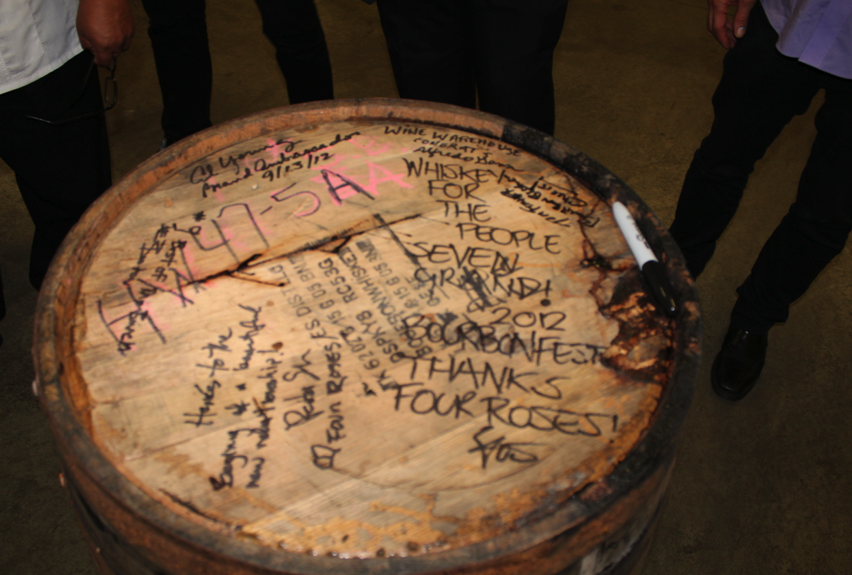 All of us autographed a the selected barrel of Bourbon which Seven Brand will keep 