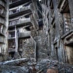 “Stairways to Hell” on Hashima Island, these steep steps led to apartments in the buildings up to 9 stories, no elevators or escalators have been found on Gunkanjima