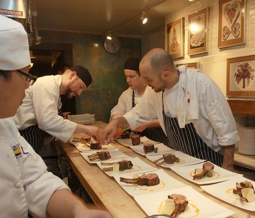 Lamb being plated at  the Beard House kitchen