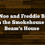 Fred Noe and Freddie Booker Noe in the Smokehouse at Jim Beam’s House